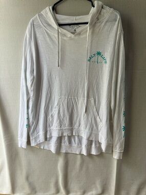 Salt Life White Hoodie with Teal Logo and Palm Accent